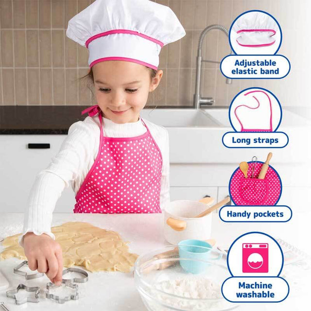 Kids Cooking and Baking Chef Set, Complete Cooking Sets, Toddler Dress Up & Pretend Play Costume Clothes, Kit Blue/ Pink Kid Chef Apron & Accessories, Kids Kitchen Toys 3-5 Years Old | Shinymarch