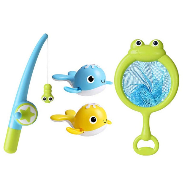 Magnet Baby Bath Fishing Toys - Wind-up Swimming Whales Bathtub Toy Fishing Game, Water Tub Toys Set with Fishing Pole & Net for Toddler Kids 3 4 5 6 Years Old | Shinymarch®