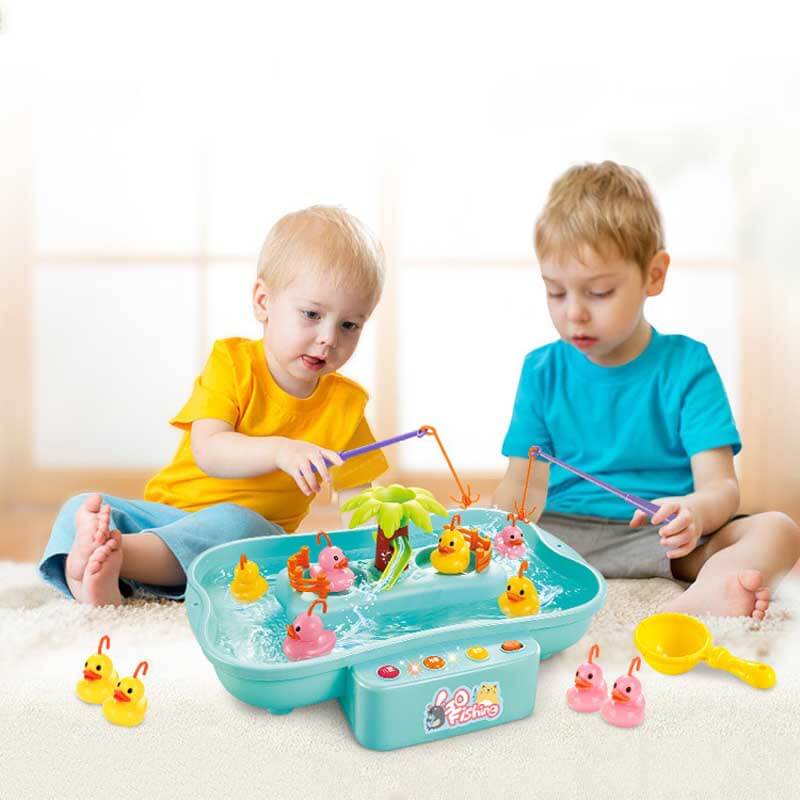 Fishing Game Toys with Slideway,Electronic Toy Fishing Set with 3 Ducks