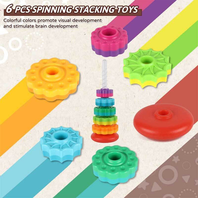 Baby Spinning Toy, Rainbow Stacking Toys for Toddlers 1-3, Ring Stacker Toys for Babies 6-12 Months, 1 2 3 One Year Old Girl Boy Birthday Gifts, Autistic Sensory Brain Development Learning Toy | Shinymarch