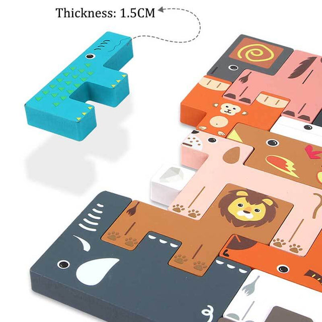 Wooden Animal Tetris, Multi-Play Stacked High Blocks Creative Puzzle Focus Toys for Boys and Girls Matching Game | Shinymarch