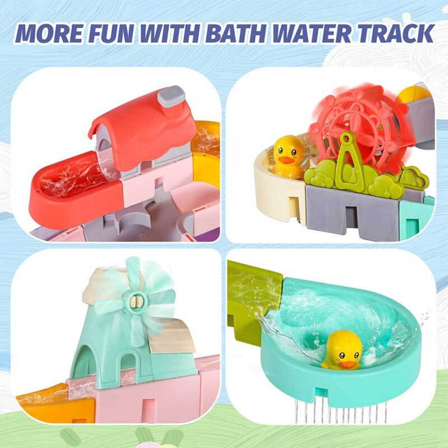 Wall Bathtub Toy Slide, 66 PCS Bathtub Toys for Preschool Child with Slide Duck, Mold Free Shower Water Toys with Suction Cups, Ideal Christmas Birthday Gift | Shinymarch