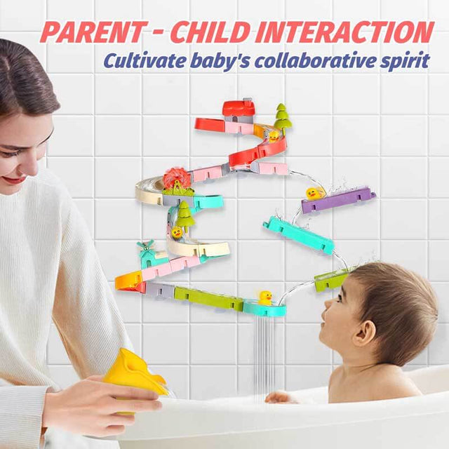 Wall Bathtub Toy Slide, 66 PCS Bathtub Toys for Preschool Child with Slide Duck, Mold Free Shower Water Toys with Suction Cups, Ideal Christmas Birthday Gift | Shinymarch