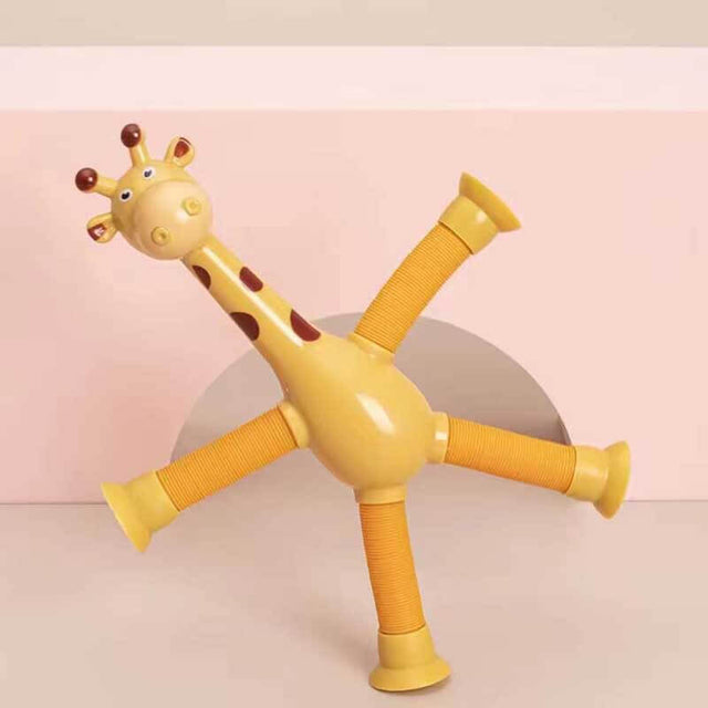 Telescopic Suction Cup Toys, 4 Pcs Telescopic Suction Cup Giraffe Toy, Fun Educational Shape-Changing Giraffe Telescopic Tube Cartoon Puzzle Suction Cup Parent-Child Interactive Decompression Toy | Shinymarch