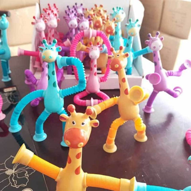Telescopic Suction Cup Toys, 4 Pcs Telescopic Suction Cup Giraffe Toy, Fun Educational Shape-Changing Giraffe Telescopic Tube Cartoon Puzzle Suction Cup Parent-Child Interactive Decompression Toy | Shinymarch