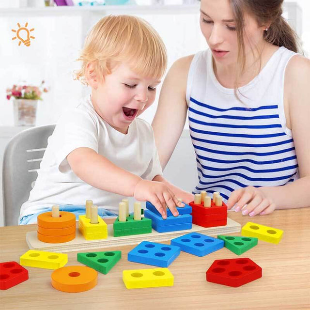 Montessori Toys for 1 to 3-Year-Old Boys Girls Toddlers, Wooden Sorting & Stacking Toys for Kids Preschool, Educational Toys, Color Recognition Stacker Shape Sorter, Learning Puzzles Gift | Shinymarch