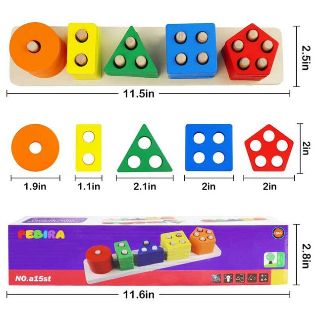 Montessori Toys for 1 to 3-Year-Old Boys Girls Toddlers, Wooden Sorting & Stacking Toys for Kids Preschool, Educational Toys, Color Recognition Stacker Shape Sorter, Learning Puzzles Gift | Shinymarch