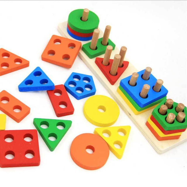 Montessori Toys for 1 to 3-Year-Old Boys Girls Toddlers, Wooden Sorting & Stacking Toys for Kids Preschool, Educational Toys, Color Recognition Stacker Shape Sorter, Learning Puzzles Gift | Shinymarch