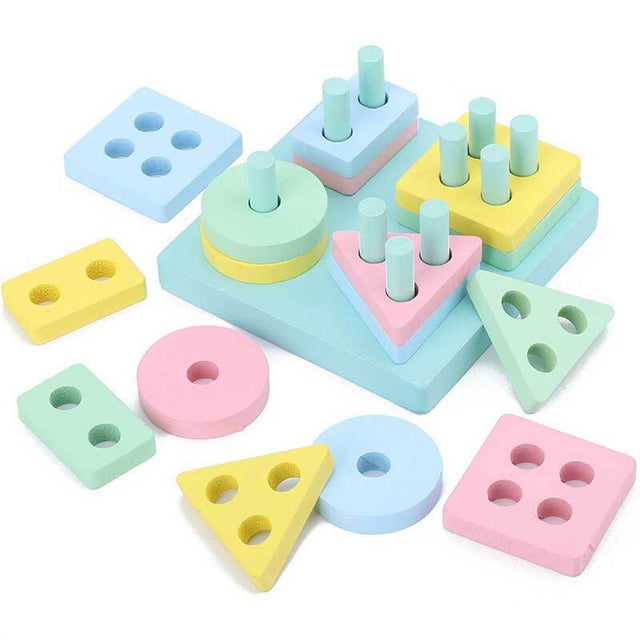 Montessori Toys for 1 to 3-Year-Old Boys Girls Toddlers, Wooden Sorting & Stacking Toys for Kids Preschool, Educational Toys, Color Recognition Stacker Shape Sorter, Learning Puzzles Gift | Shinymarch