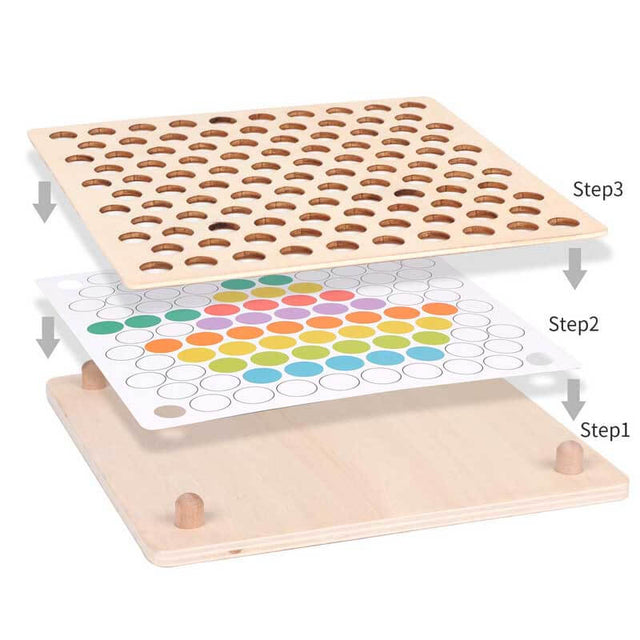Wooden Peg Board Beads Game, Puzzle Color Sorting Stacking Art Toys for Toddlers, Counting Toy for Kids, Toddler Educational Montessori Games for Math Learning, Great Gift for Girls and Boys | Shinymarch