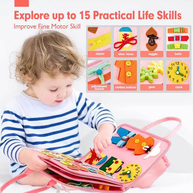 Busy Board - Montessori Toys for 2 Year Old Girl Bithday Gift - 7 in 1 Preschool Learning Activities with Life Skill, Alphabet, Number, Shape, Color, Animal, Weather - Toddler Travel Toys | Shinymarch