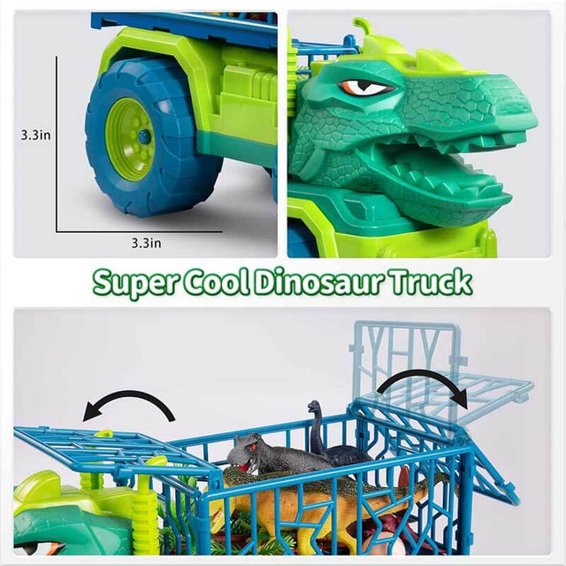 Dinosaur Toys for Toddlers Kids 3-5, Triceratops Transport Car Carrier Truck with 8 Dino Figures, Play Mat, Dino Eggs and Trees, Capture Jurassic Dinosaurs Play Set for Boys and Girls | Shinymarch