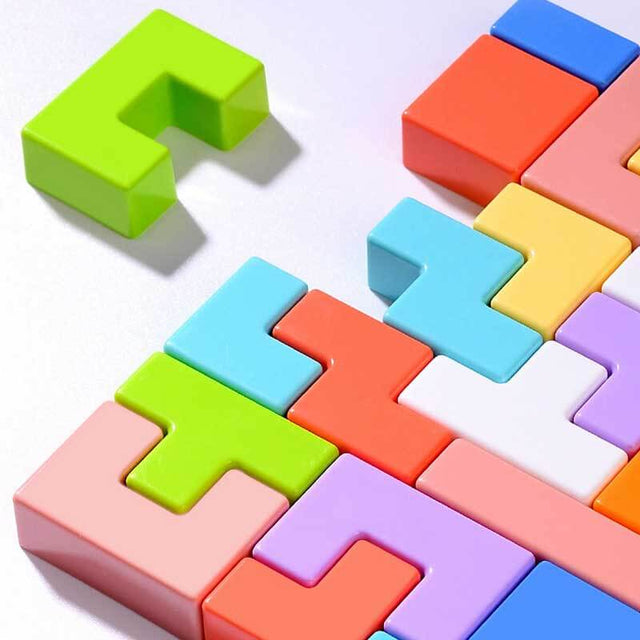 Wooden Blocks Puzzle Brain Teasers Toy Tangram Jigsaw Intelligence Colorful 3D Tetris Blocks Game STEM Montessori Educational Gift for Kids | Shinymarch