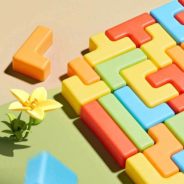 Wooden Blocks Puzzle Brain Teasers Toy Tangram Jigsaw Intelligence Colorful 3D Tetris Blocks Game STEM Montessori Educational Gift for Kids | Shinymarch