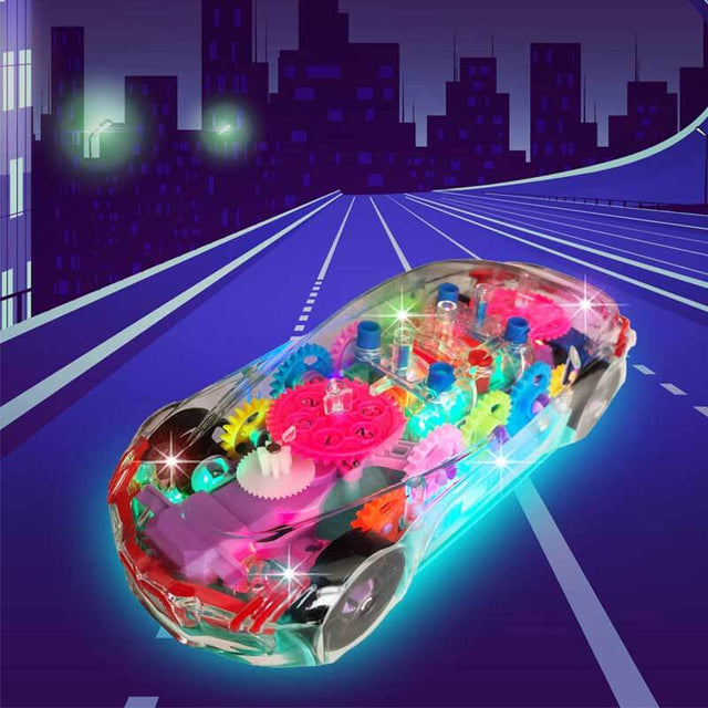 Light Up Transparent Car Toy for Kids, 1PC, Bump and Go Toy Car with Colorful Moving Gears, Music, and LED Effects, Fun Educational Toy for Kids, Great Birthday Gift Idea | Shinymarch