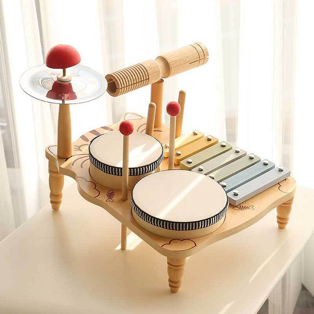 Baby Musical Instruments, Wooden Percussion Instruments for Kids Drum Set Xylophone, Montessori Preschool Educational Toddler Musical Toys, Gifts for Girls Boys | Shinymarch