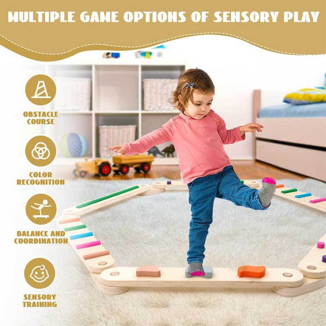 Wooden Balance Beam for Kids 3-5 Toddler Montessori Balance Beam Indoor Outdoor Kids Balance Stepping Stones Coordination and Stability Exercise | Shinymarch