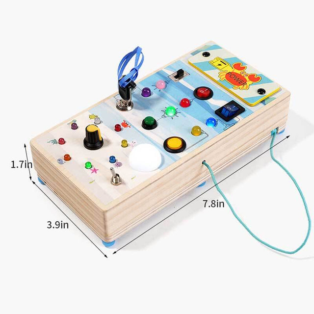 Busy Board Montessori Toys for Toddler, Wooden Sensory Board Switch Toy with Shape Sorter LED Light Up Toys Educational Plane Travel Activity for 1-6 Year Old Girls & Boys Gifts | Shinymarch