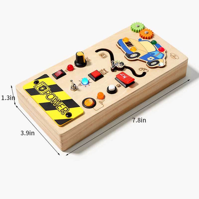 Busy Board Montessori Toys for Toddler, Wooden Sensory Board Switch Toy with Shape Sorter LED Light Up Toys Educational Plane Travel Activity for 1-6 Year Old Girls & Boys Gifts | Shinymarch