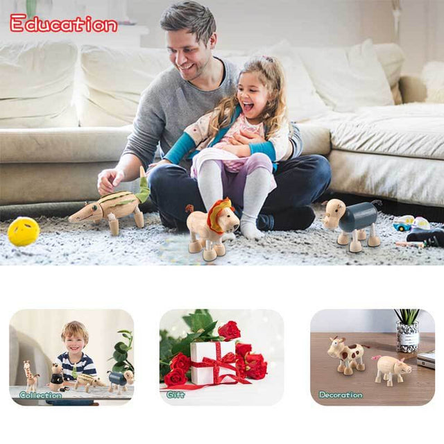 18PCS Bendable Wooden Animal Toys, Fun and Posable Animal Toys Figures for Early Education, Wood Toy for Kids, Smooth Natural Wood, Wood Animal Learning Toy for Children | Shinymarch