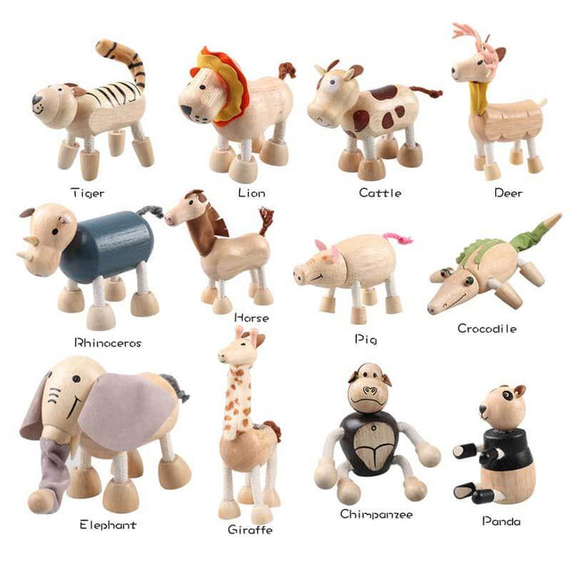 18PCS Bendable Wooden Animal Toys, Fun and Posable Animal Toys Figures for Early Education, Wood Toy for Kids, Smooth Natural Wood, Wood Animal Learning Toy for Children | Shinymarch