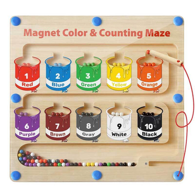 Magnetic Color and Number Maze, Wooden Magnet Puzzles Board Games for Toddler, Montessori Counting Matching Toys, Color Sorting Toys, Fine Motor Skills Toys for Boys Girls 1 2 3 4 5 6 Years Old | Shinymarch