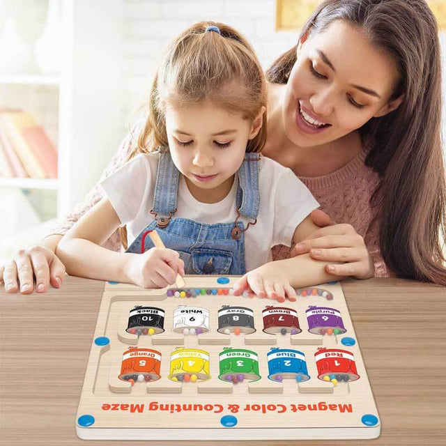Magnetic Color and Number Maze, Wooden Magnet Puzzles Board Games for Toddler, Montessori Counting Matching Toys, Color Sorting Toys, Fine Motor Skills Toys for Boys Girls 1 2 3 4 5 6 Years Old | Shinymarch