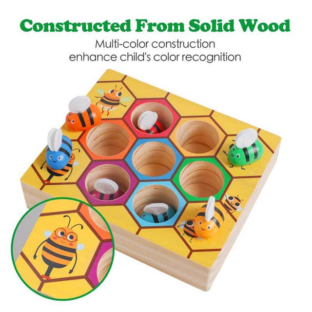 Toddler Fine Motor Skill Toy, Clamp Bee to Hive Matching Game, Montessori Wooden Bee Hive Toys for Toddlers,Wood Color Sorting Puzzle Early Learning Preschool Educational Gift for 2 3 4 Years Old Kids | Shinymarch