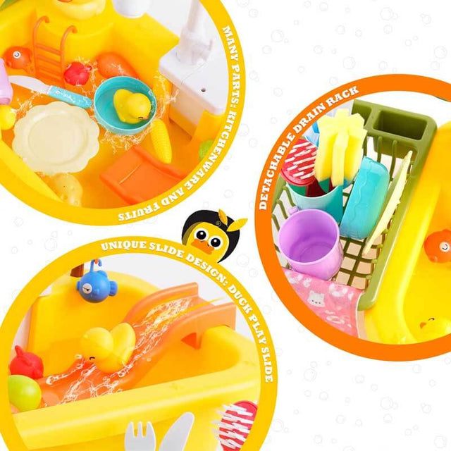 Play Sink with Running Water, Kitchen Sink Toys Play Kitchen Toy Accessories, Pool Floating Fishing Toys for Water Play, Kids Role Play Dishwasher Toy | Shinymarch