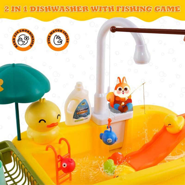 Play Sink with Running Water, Kitchen Sink Toys Play Kitchen Toy Accessories, Pool Floating Fishing Toys for Water Play, Kids Role Play Dishwasher Toy | Shinymarch