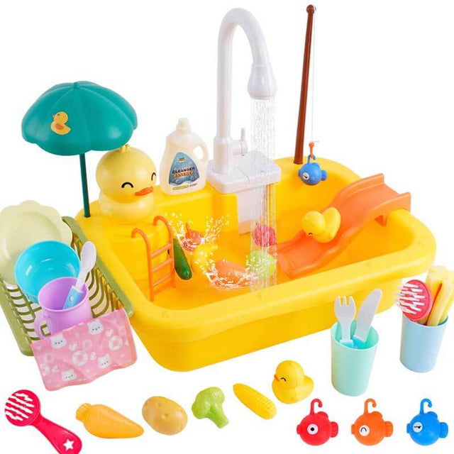 Play Sink with Running Water, Kitchen Sink Toys Play Kitchen Toy Accessories, Pool Floating Fishing Toys for Water Play, Kids Role Play Dishwasher Toy | Shinymarch