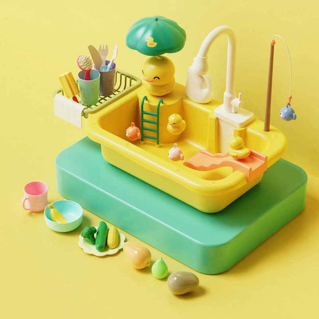 Play Sink with Running Water, Kitchen Sink Toys Play Kitchen Toy Accessories, Pool Floating Fishing Toys for Water Play, Kids Role Play Dishwasher Toy | Shinymarch