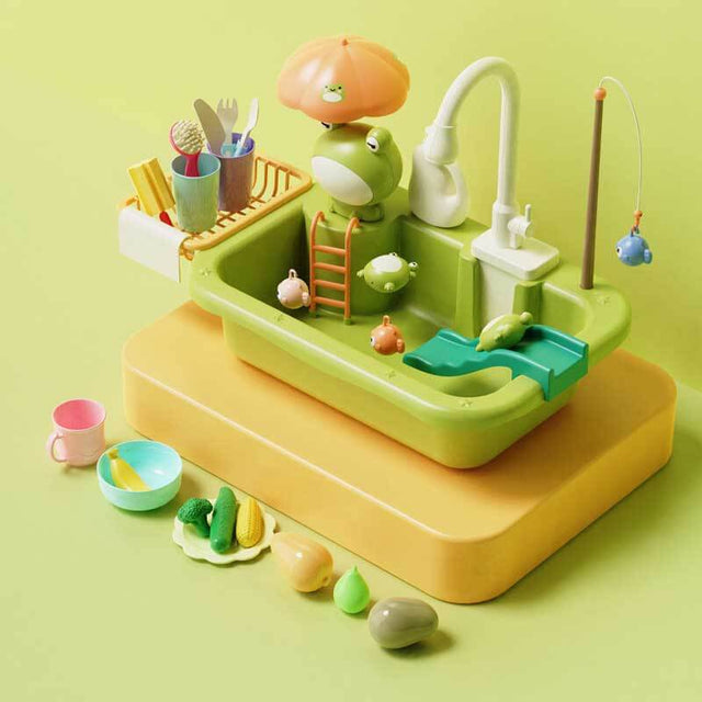 Play Sink with Running Water, Kitchen Sink Toys Play Kitchen Toy Accessories, Pool Floating Fishing Toys for Water Play, Kids Role Play Dishwasher Toy | Shinymarch