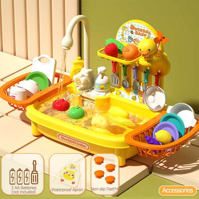 Play Sink with Running Water, Kitchen Sink Toys Play Kitchen Toy Accessories, Pool Floating Fishing Toys for Water Play, Kids Role Play Dishwasher Toy | Shinymarch