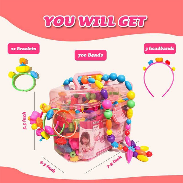 1000pcs DIY Jewelry Making Kit for Girls, Kids Bracelets Necklace Snap Beads Toys, Arts and Crafts Toys for Kids 3 4 5 6 7 8 Year Old Girl Gifts Toy Set | Shinymarch