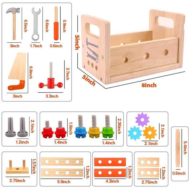  Wooden Toddler Tool Set, Toy Tools for Toddlers 2 3 4 Year Old and Montessori Educational STEM Toys, 29 Pcs Pretend Construction Toys Birthday Gifts for Boys & Girls | Shinymarch