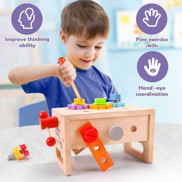  Wooden Toddler Tool Set, Toy Tools for Toddlers 2 3 4 Year Old and Montessori Educational STEM Toys, 29 Pcs Pretend Construction Toys Birthday Gifts for Boys & Girls | Shinymarch