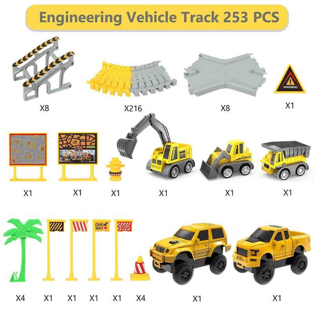Kids Toys 253 PCS Construction Toys Race Tracks Toy for 3 4 5 6 7 8 Year Old Boys Girls, 5 PCS Construction Truck Car and Flexible Track Play Set Create A Engineering Road Games Toddler Toys Best Gift, DIY Variable Railcar | Shinymarch