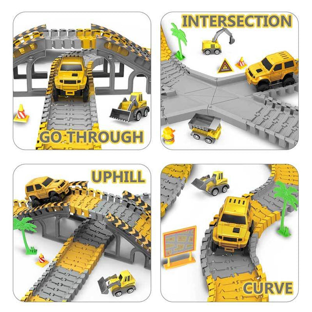 Kids Toys 253 PCS Construction Toys Race Tracks Toy for 3 4 5 6 7 8 Year Old Boys Girls, 5 PCS Construction Truck Car and Flexible Track Play Set Create A Engineering Road Games Toddler Toys Best Gift, DIY Variable Railcar | Shinymarch