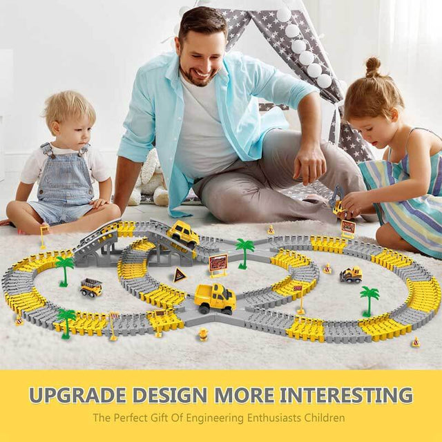 Kids Toys 253 PCS Construction Toys Race Tracks Toy for 3 4 5 6 7 8 Year Old Boys Girls, 5 PCS Construction Truck Car and Flexible Track Play Set Create A Engineering Road Games Toddler Toys Best Gift, DIY Variable Railcar | Shinymarch