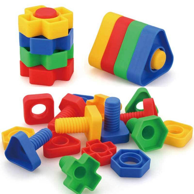Jumbo Nuts and Bolts Toys 52Psc for Toddlers Preschoolers Kids, STEM Educational Montessori Building Construction Screw Matching Activities for 3,4,5 Year Old Boy and Girl | Shinymarch