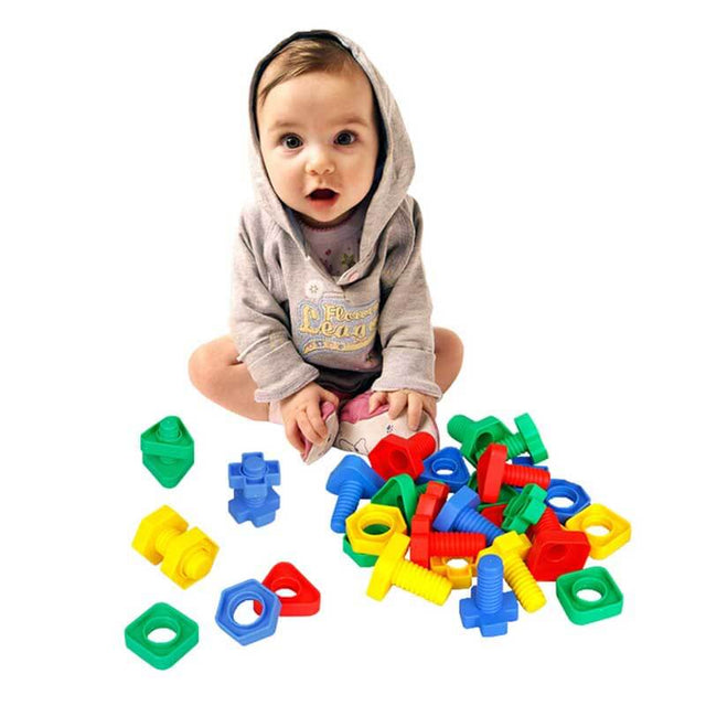 Jumbo Nuts and Bolts Toys 52Psc for Toddlers Preschoolers Kids, STEM Educational Montessori Building Construction Screw Matching Activities for 3,4,5 Year Old Boy and Girl | Shinymarch