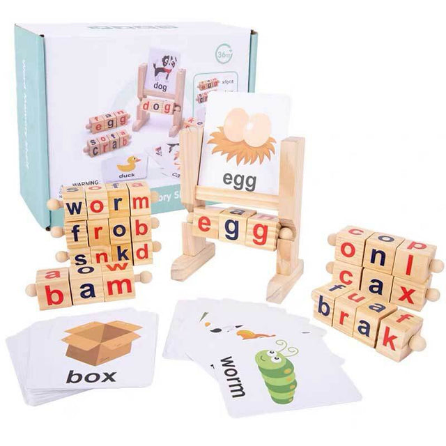 Wooden Reading Blocks Short Vowel Rods Spelling Games, Flash Cards Turning Rotating Letter Puzzle for Kids, Sight Words Montessori Spinning Alphabet Learning Toy for Preschool Boys Girls | Shinymarch