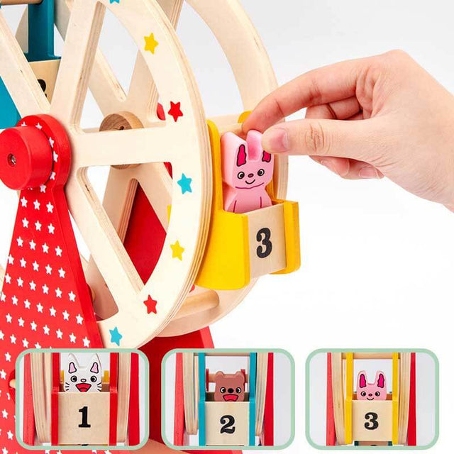 Ferris Wheel Carnival Wooden Toy, 2 Animal Characters Included – Pre-Assembled Wooden Ferris Wheel Toy with Sturdy Wood Construction, Non-Toxic and Safe for Kids, Ideal for Ages 3+ | Shinymarch