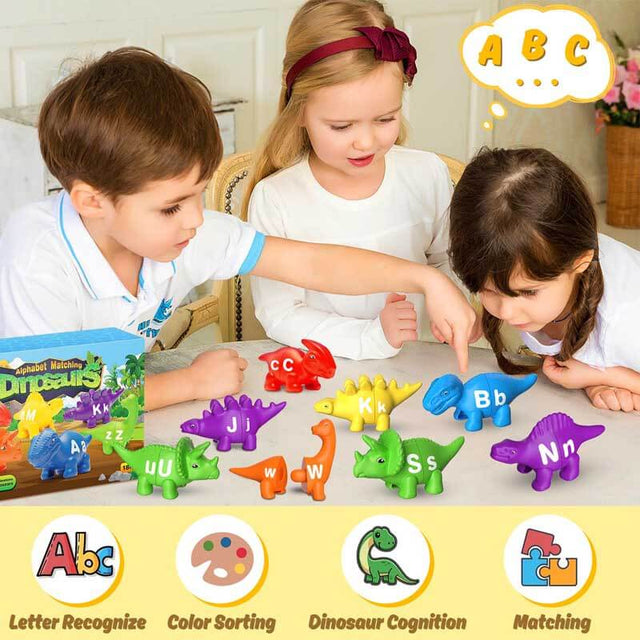 52 PCS ABC Alphabet Learning Toys for Ages 2-4,Dinosaur Toys,Preschool Educational Montessori Toys,Toddlers Travel Fine Motor Skills Toys for Kids 3-5 | Shinymarch