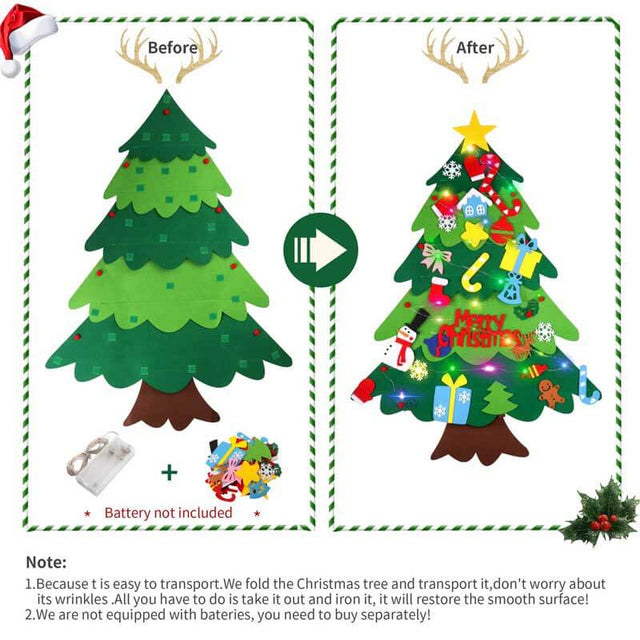 DIY Felt Christmas Tree for Kids, 3ft Christmas Tree with 30pcs Glitter Ornaments for Kids Xmas Gifts Christmas Door Wall Hanging Decorations | Shinymarch