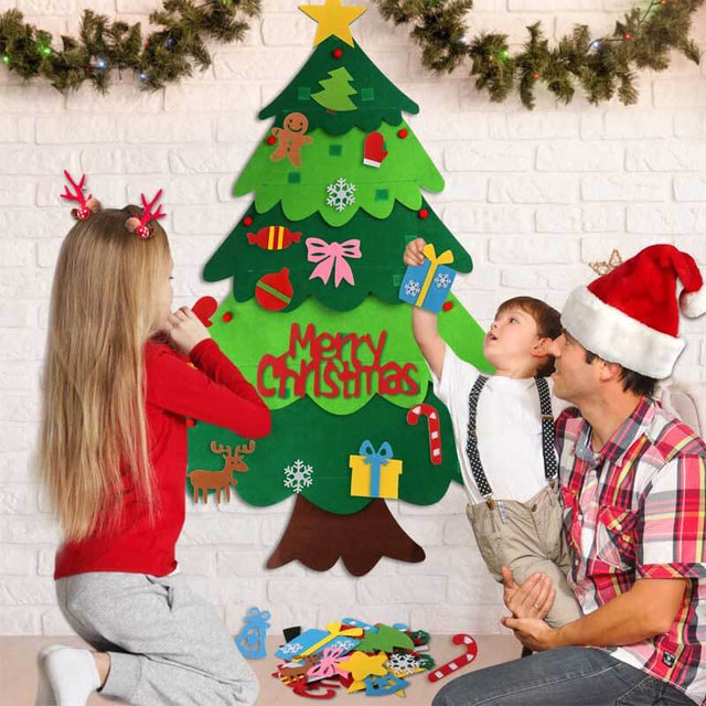 DIY Felt Christmas Tree for Kids, 3ft Christmas Tree with 30pcs Glitter Ornaments for Kids Xmas Gifts Christmas Door Wall Hanging Decorations | Shinymarch