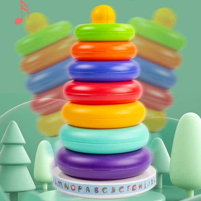 Stacking Rings Toy Wooden Rainbow Stacker Toddler Learning Toys for 18 ...