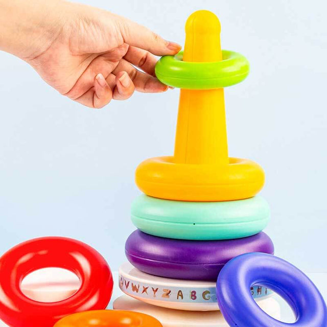 Stacking Rings Toy Wooden Rainbow Stacker Toddler Learning Toys for 18 Months 2 Year Old Baby Boys Girls Non-Toxic | Shinymarch