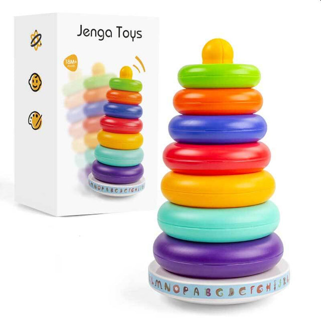 Stacking Rings Toy Wooden Rainbow Stacker Toddler Learning Toys for 18 Months 2 Year Old Baby Boys Girls Non-Toxic | Shinymarch